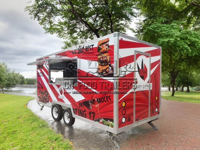 15FT Full Car Sticker Square Food Trailer BBQ, Hamburger Food Trailer for Sale
