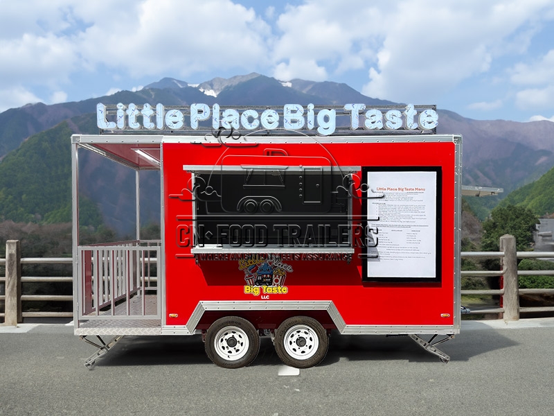 Red Single Window Square Food Trailer with Fence