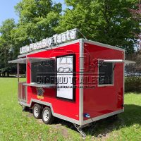 Red Single Window Square Food Trailer with Fence