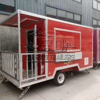 Red Single Window Square Food Trailer with Fence