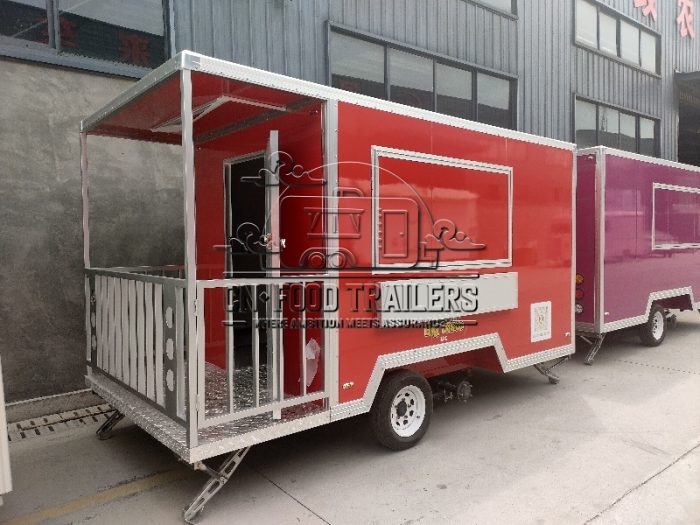 Red Single Window Square Food Trailer with Fence
