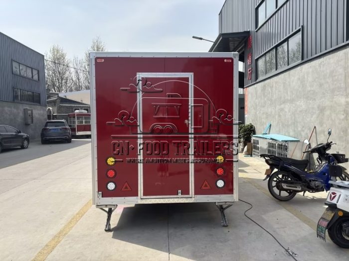 Red Single Window Square Food Trailer with Fence