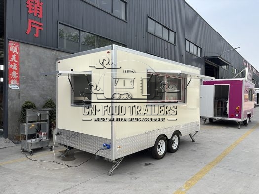 13FT Off White Aluminum Trim Square Food Trailer for Ice Cream