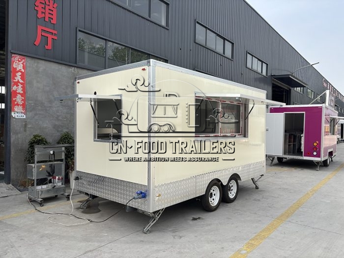 13FT Off White Aluminum Trim Square Food Trailer for Ice Cream