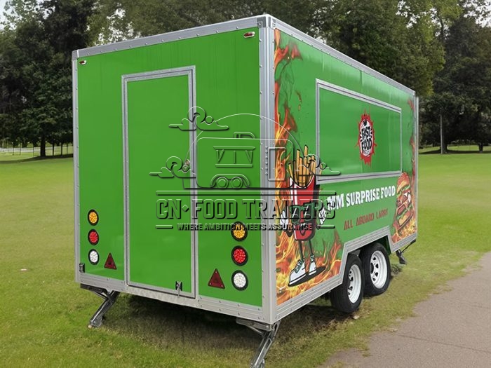 15FT Green Sticker Square Food Trailer for Hamburger