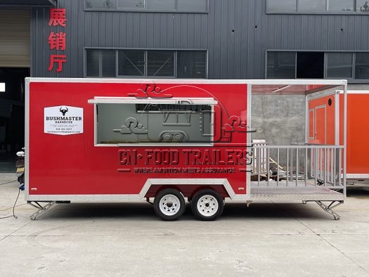 16.5FT Red Single Window Square Food Trailer with Fence