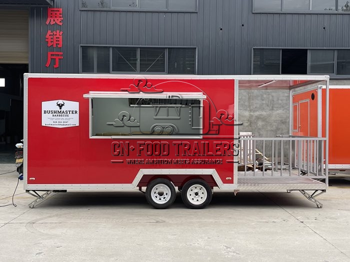 16.5FT Red Single Window Square Food Trailer with Fence