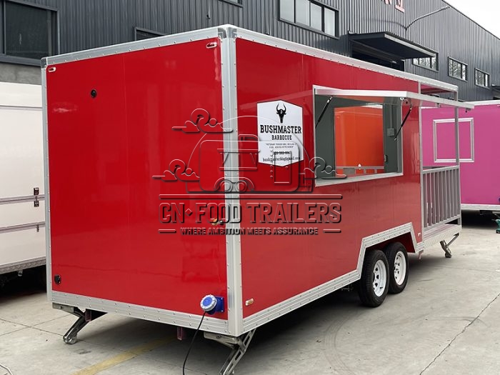 16.5FT Red Single Window Square Food Trailer with Fence