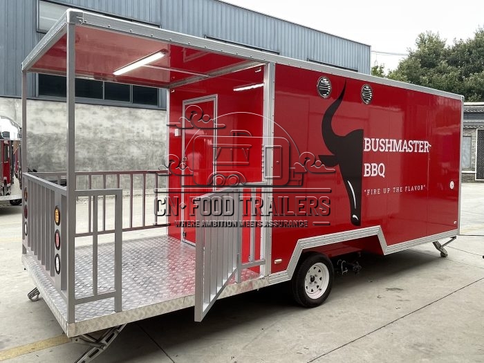 16.5FT Red Single Window Square Food Trailer with Fence