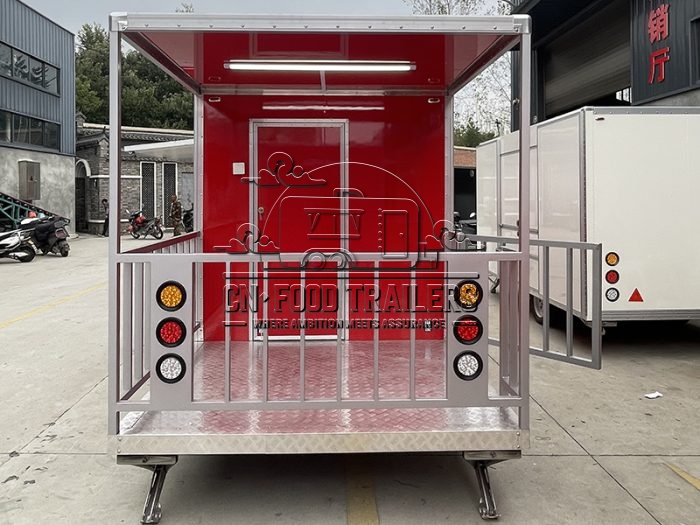 16.5FT Red Single Window Square Food Trailer with Fence