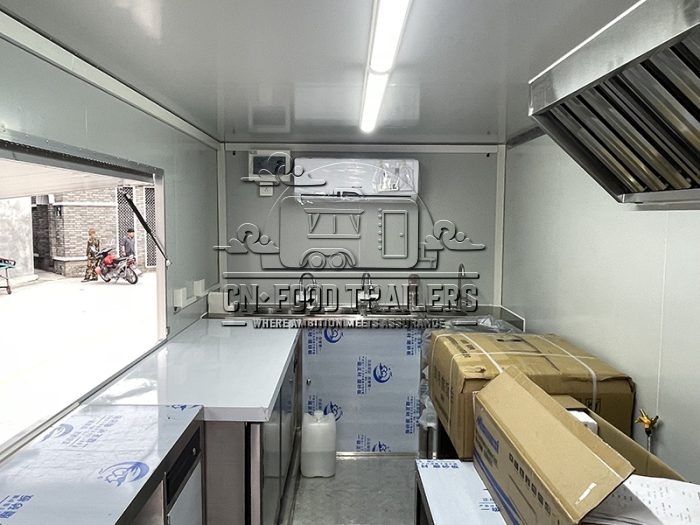 16.5FT Red Single Window Square Food Trailer with Fence