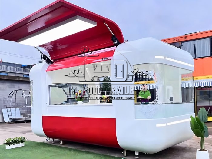 Red and White Flying Wing Cloud Warehouse Food Trailer for Ice Cream, Commercial Street Supporting Mobile Food Trucks