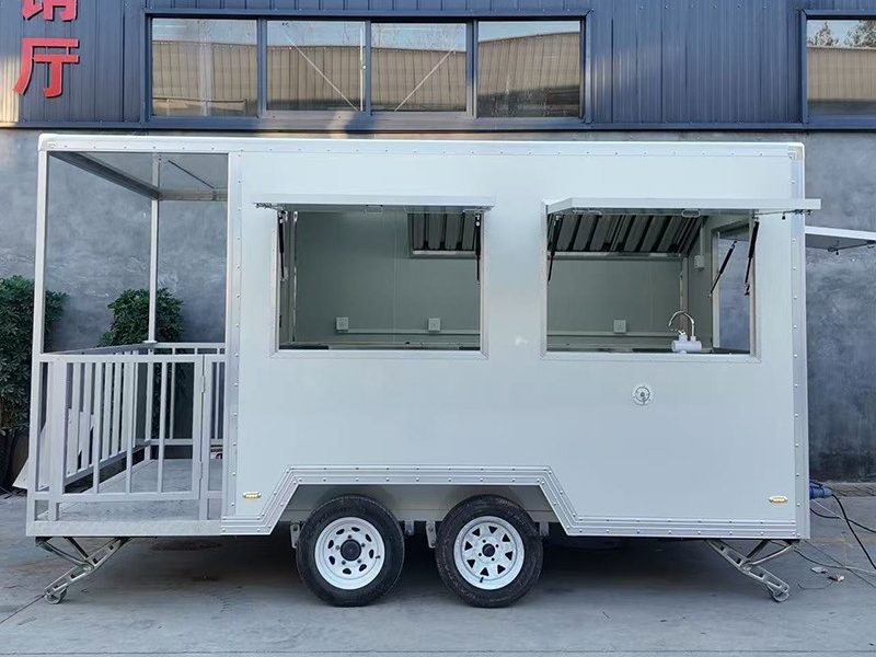 13FT White Square Food Trailer with Fence for Event Catering