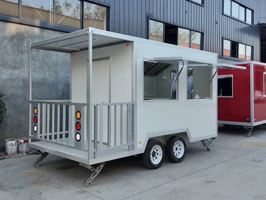 13FT White Square Food Trailer with Fence for Event Catering
