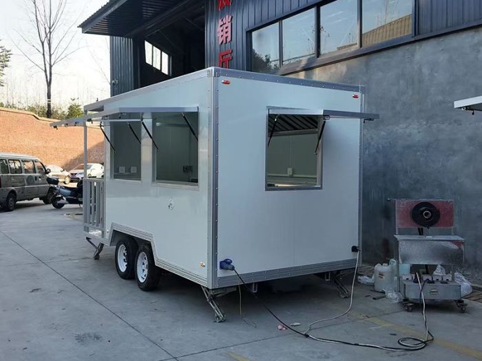 13FT White Square Food Trailer with Fence for Event Catering