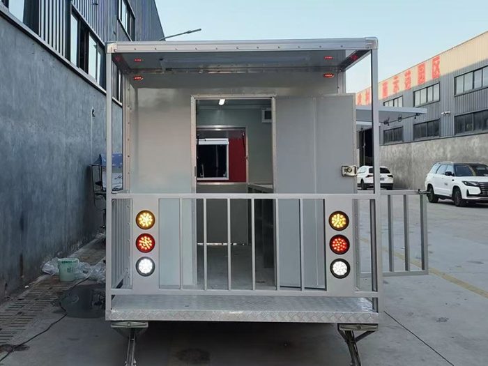 13FT White Square Food Trailer with Fence for Event Catering