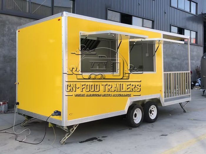 15FT Yellow Double Window Square Food Trailer with Fence for Street Food