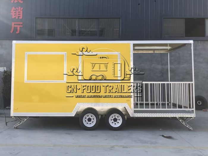 15FT Yellow Double Window Square Food Trailer with Fence for Street Food