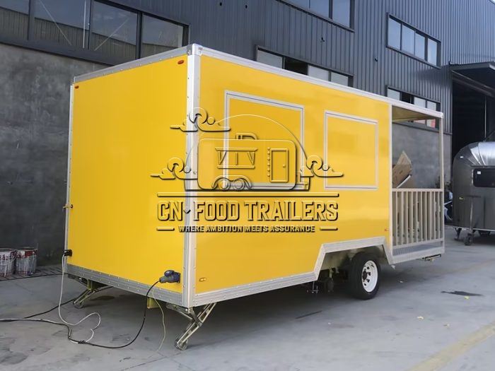 15FT Yellow Double Window Square Food Trailer with Fence for Street Food
