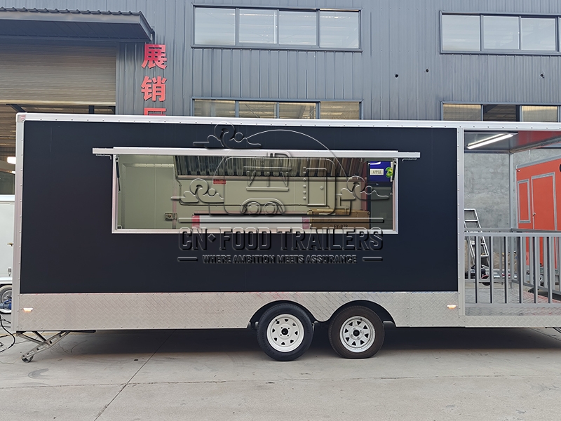 16.5FT Black Square Food Trailer with Fence for Music Festivals and Sporting Events