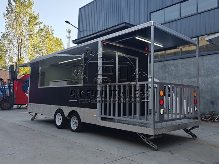 16.5FT Black Square Food Trailer with Fence for Music Festivals and Sporting Events
