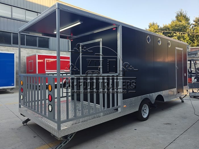 16.5FT Black Square Food Trailer with Fence for Music Festivals and Sporting Events