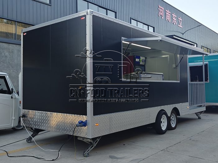 16.5FT Black Square Food Trailer with Fence for Music Festivals and Sporting Events