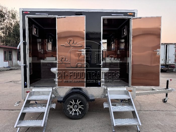 2 Station Black Toilet Trailer | Luxury Portable Restroom Trailer