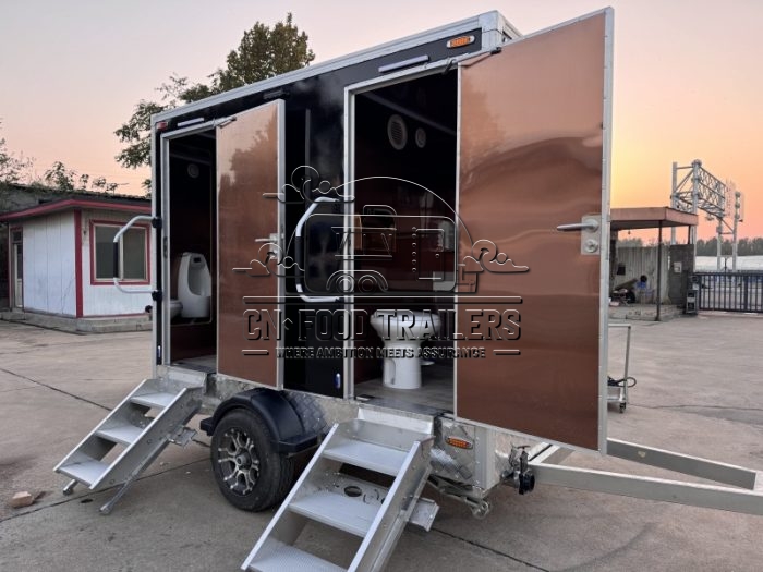 2 Station Black Toilet Trailer Luxury Portable Restroom Trailer