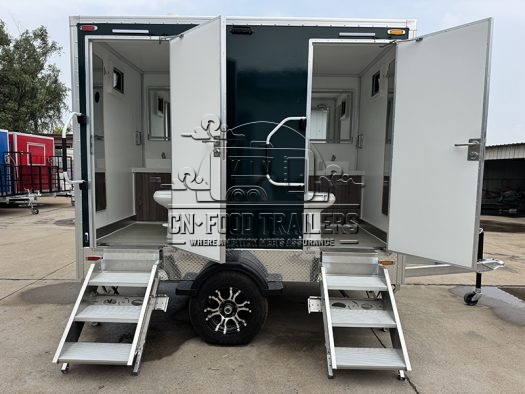 2 Station Dark Green Toilet Trailer Luxury Portable Restroom Trailer